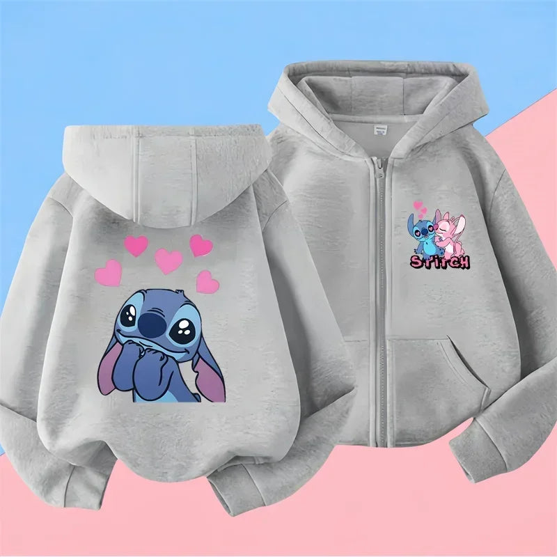 Kawaii Stitch Hoodie Children Cartoon Clothes Kid Girl Boy Lilo and Stitch Zipper Sweatshirt Manga Hoody Baby Casual Top
