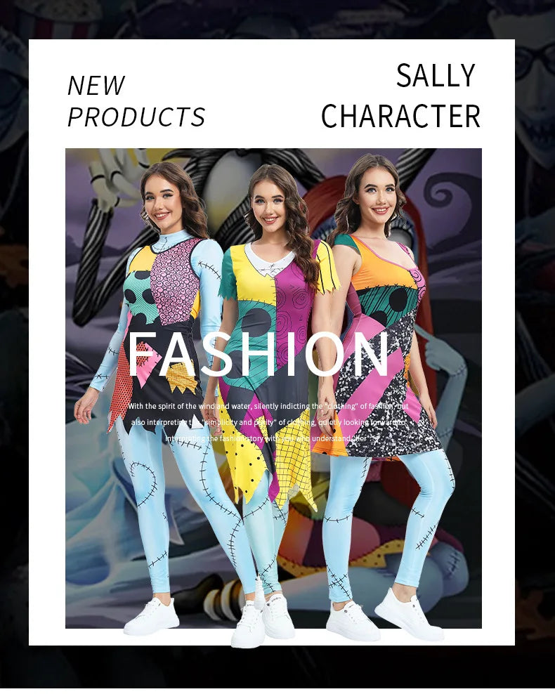 Halloween Cosplay Costume For Women Sally Printed Dresses Party Costume Zenti Carnival Bodysuits Dress Up Female Women Leggings