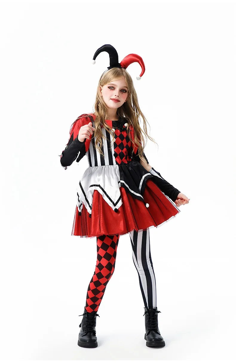 Halloween Cosplay Costumes Horror Clown Dresses Pants Headwear Clothes Sets Carnival Theme Party Role Playing Outfits for Girls