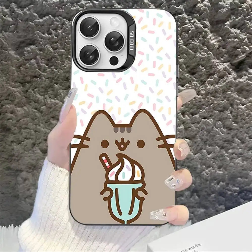 Cartoon P-Pusheens Cat Phone Case For IPhone 17 16 15 14 11 12 13 Pro Max Pro Plus Colored Silver Cover