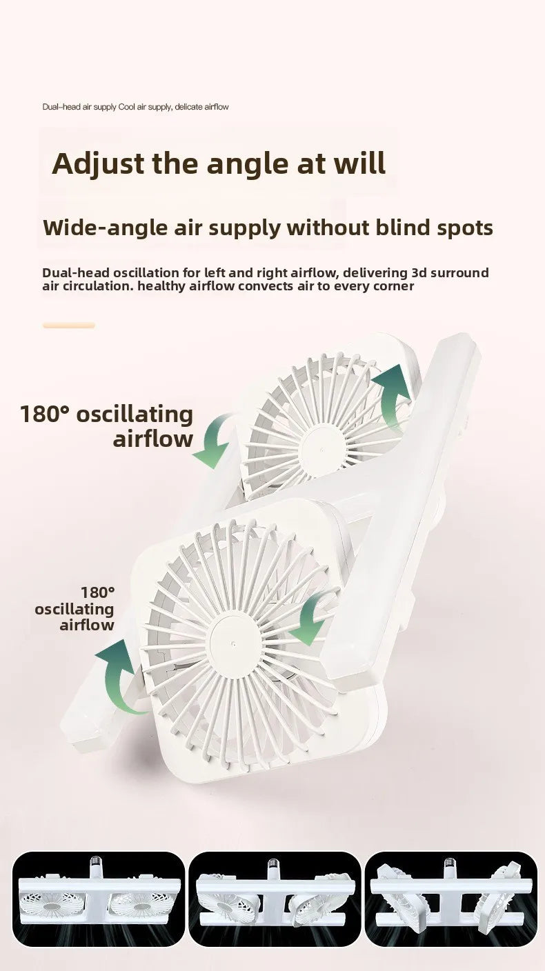 E27 LED Fan Light with Remote Dimming Speed Control Dual Head Silent Fan for Kitchen Bathroom Air Circulation Ceiling Lamp Bulb