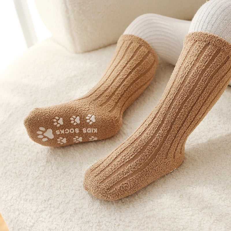 Winter Children Socks Non-slip Baby High Tube Socks Warm Plush Thicken Toddler Boys Girls Middle Tube Sock for 0-4 Year