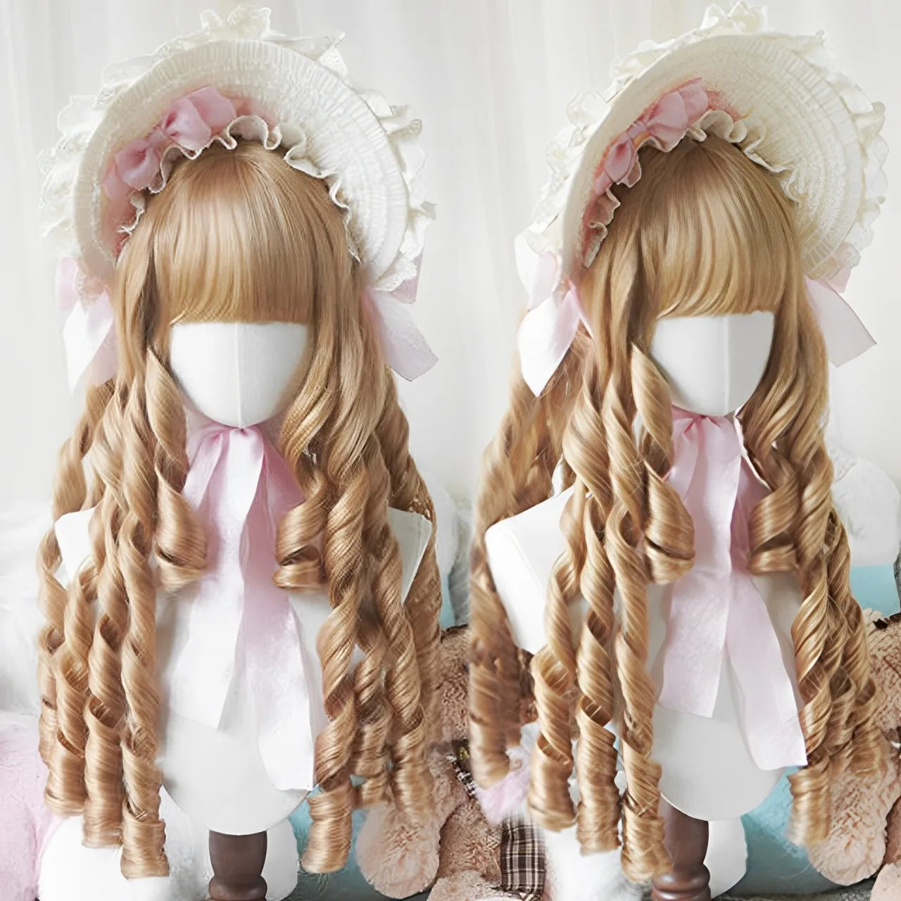 Synthetic Long Curly Wavy Lolita Wig with Bangs Wig Girl Cute Ombre Pink Blonde Black Cosplay Party Halloween Harajuku Wig