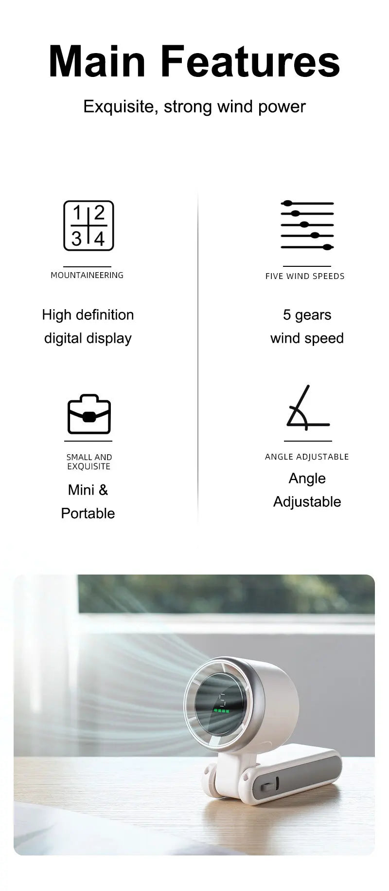Portable Handheld Electric Fan 5 Speeds Adjustable Turbo 3600MAH Battery Fans LED Display Rechargeable Ice Cooling Personal Fan
