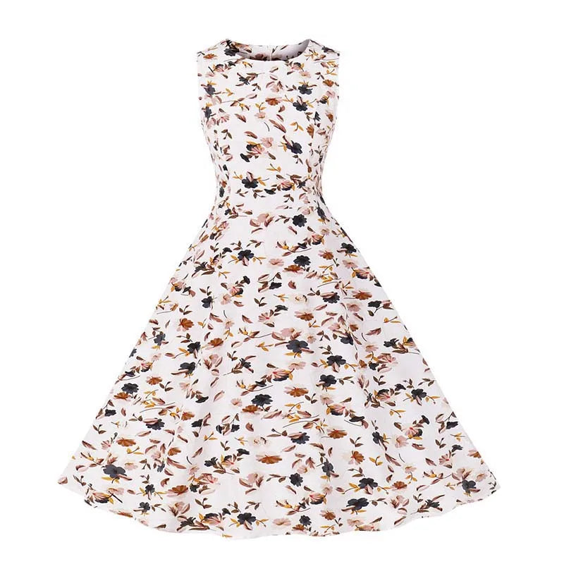 Sleeveless Floral Print Summer Dress Women Elegant Vintage Casual O Neck A Line Midi Party Sundress Vestidos With Belt