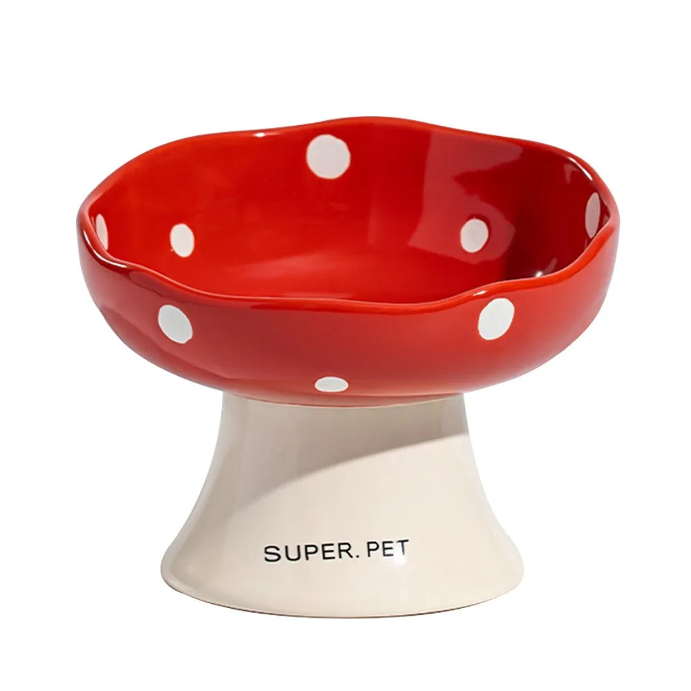 Ceramic Neck Protection Pet Bowl High Feet Slanted Mouth Mushroom Cat Bowl Anti-black Chin Anti-knockover Pet Food Bowl