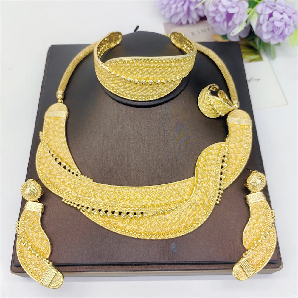 Dubai Jewelry Set Minimalistiese Quality Women Necklace Earrings Bracelet And Ring Luxury Design Weding Party Gift