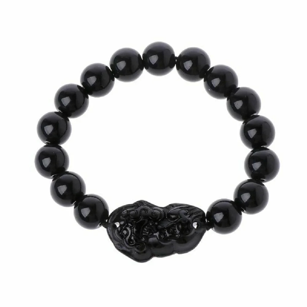 Fashion Jewelry Unisex Pixiu Men Attract Wealth Women Bracelets Obsidian Stone Beads Wristband Good Luck Bangle