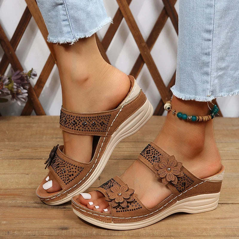 Ladies Shoes on Offer Summer New Plus Size Slippers Women Retro Roman Women's Slipper Casual Beach Flower Platform Wedge Sandals