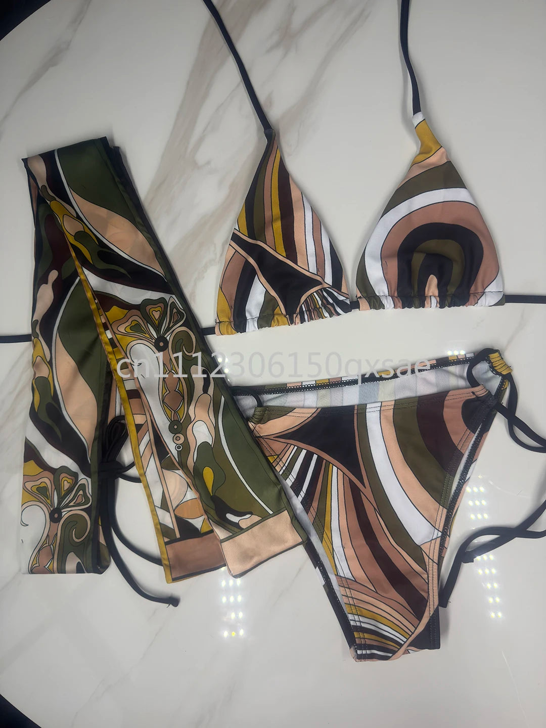 Luxury Design Women's Brown Headband Scarf Swimsuits with Letter Signature Logo Classic Brand Headband Bikini Sets Beachwear