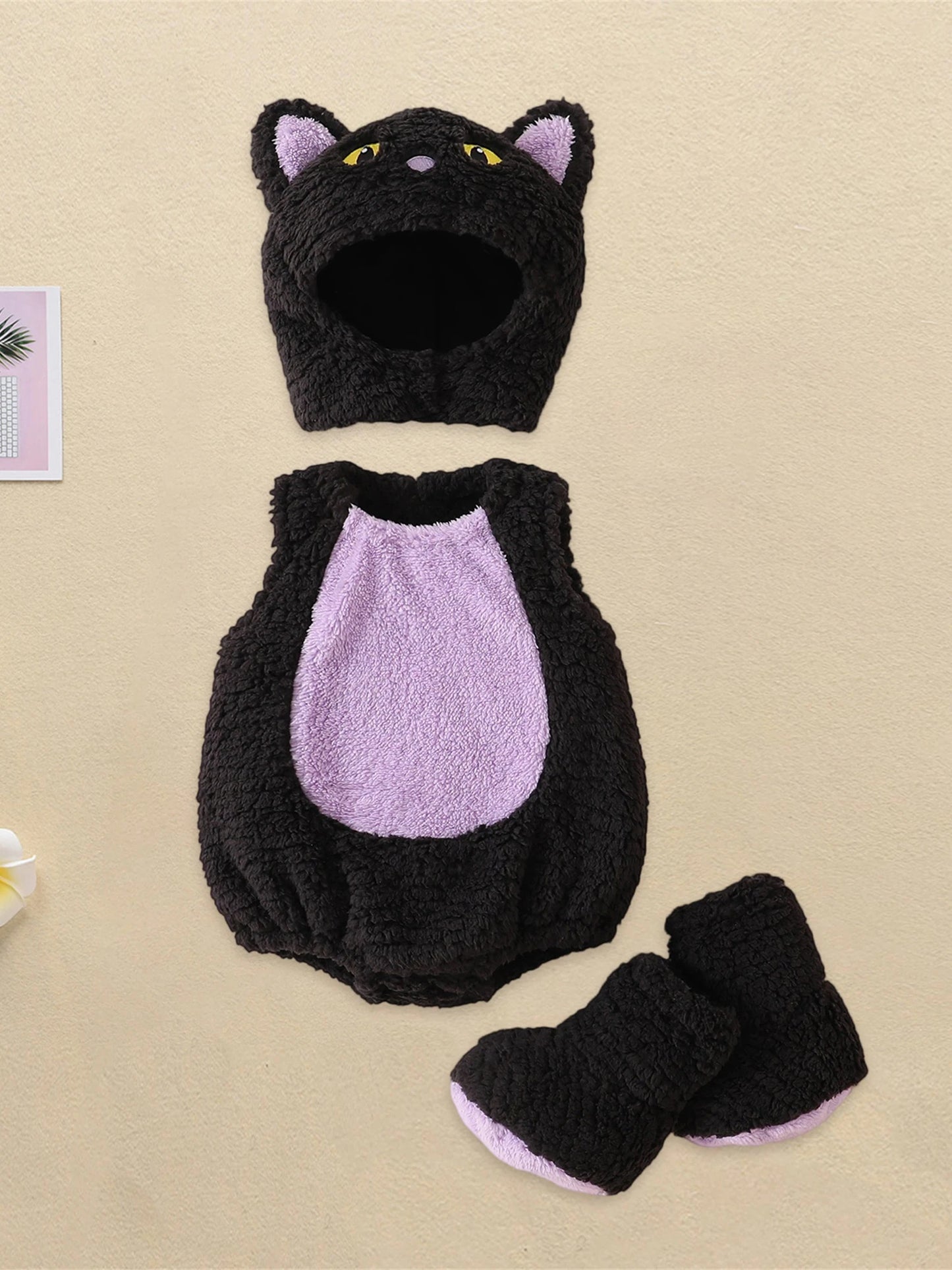 Baby Girl Boy Halloween Costumes Newborn Halloween Costume Plush Sleeveless Romper Hat Shoes Cute Unisex Baby Cosplay Outfit