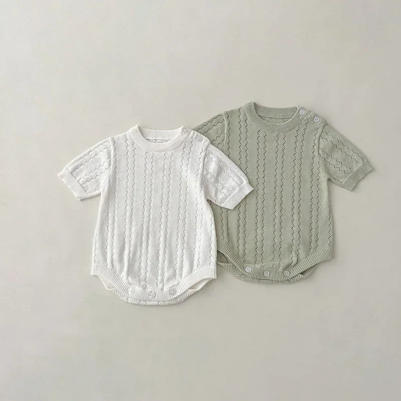 INS Summer Baby Knitwear Romper 0-3Years Newborn Boy Girl Solid Color Short Sleeve O-Neck Knitted Bodysuit One-Pieces Clothes