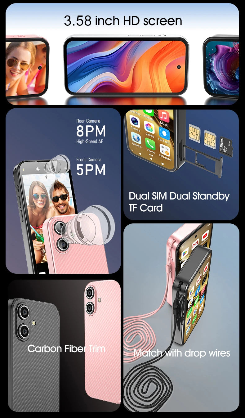 SOYES Q333 4GB RAM 64GB ROM Android 12.0 Smartphone MTK6762 2000mAh Face ID 4G LTE Type-C OTG 3.58‘’ Screen 8MP/5MP Small Phone