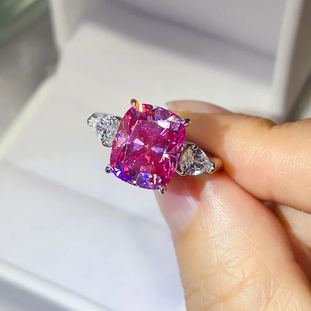 Serenity 5ct Pink Cushion Cut Moissanite Rings for Women Men 100% S925 Sterling Silver Band Jewelry Pillow-shaped Eternity Rings