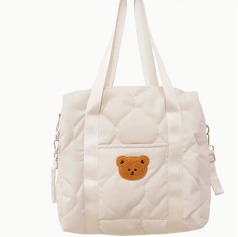 Adorable Bear-Themed Mommy Tote Bag - Versatile Stroller Organizer for Bottles, Diapers Portable Diaper Bag Stroller Bag
