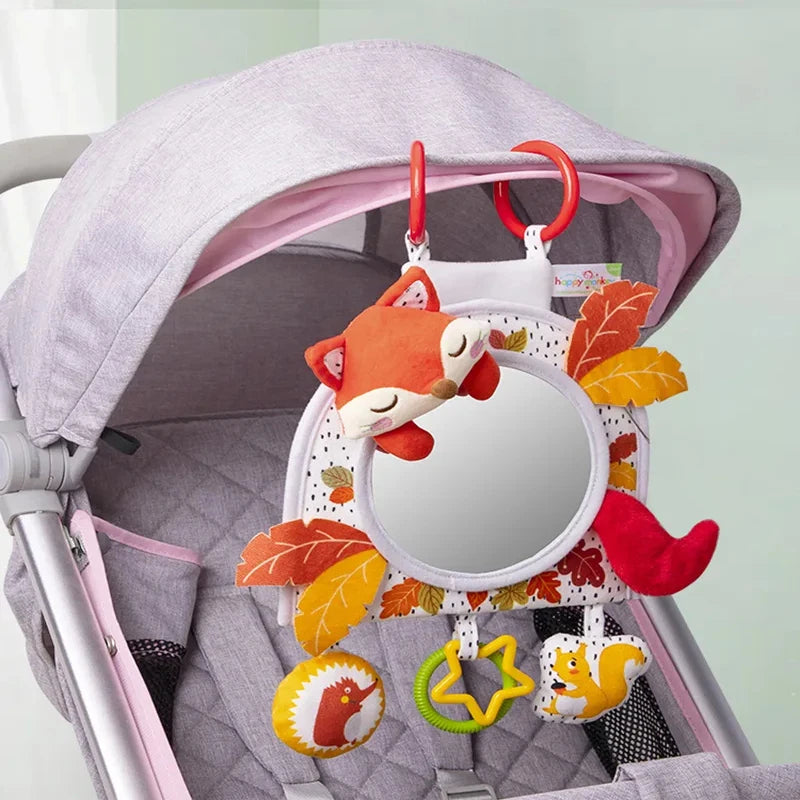 Baby Car Mirror Back Seat Rear View Mirror Cartoon Animal Plush Toys For Baby Rear Facing 6 12 Months Infant Travel Sensory Toys