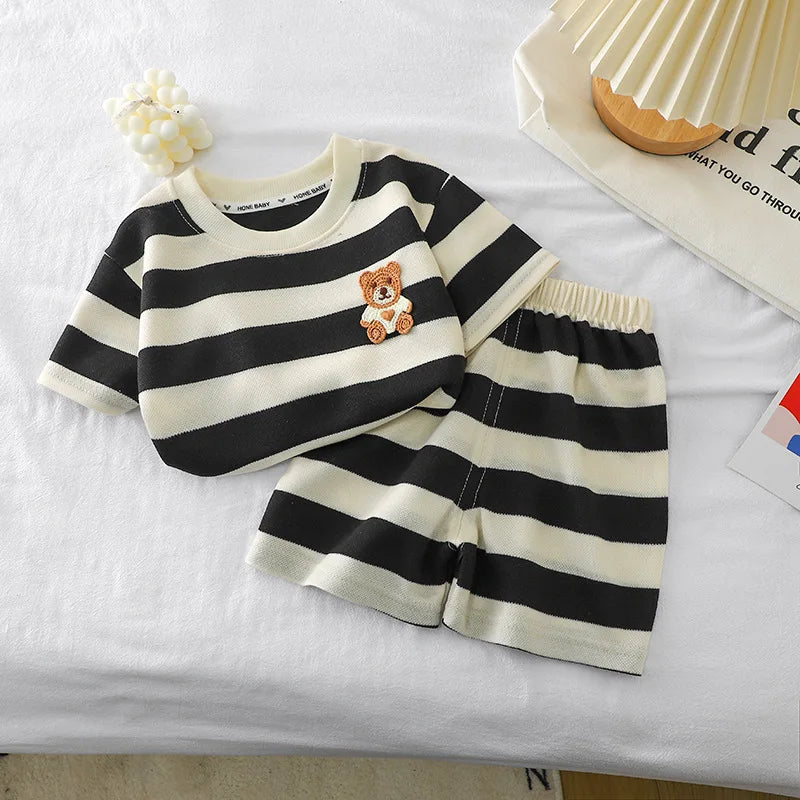 Summer Toddler Baby Clothes Children Boys Cotton Bear Short Sleeve T-Shirt+Shorts 2pcs Set Kids Fashion Sports Costume 1-6 Years