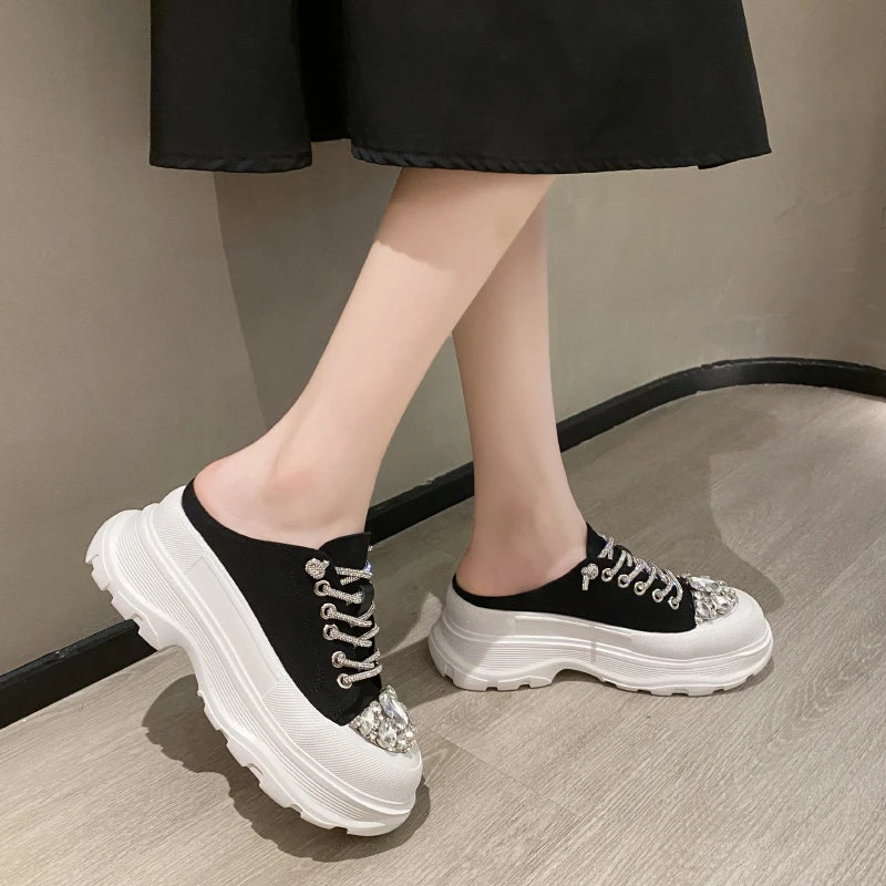 Women Shiny Rhinestones Shoes Four Seasons Casual Sneakers Women Stylish Sport Shoes Lace-Up Sports slippers zapatos mujer