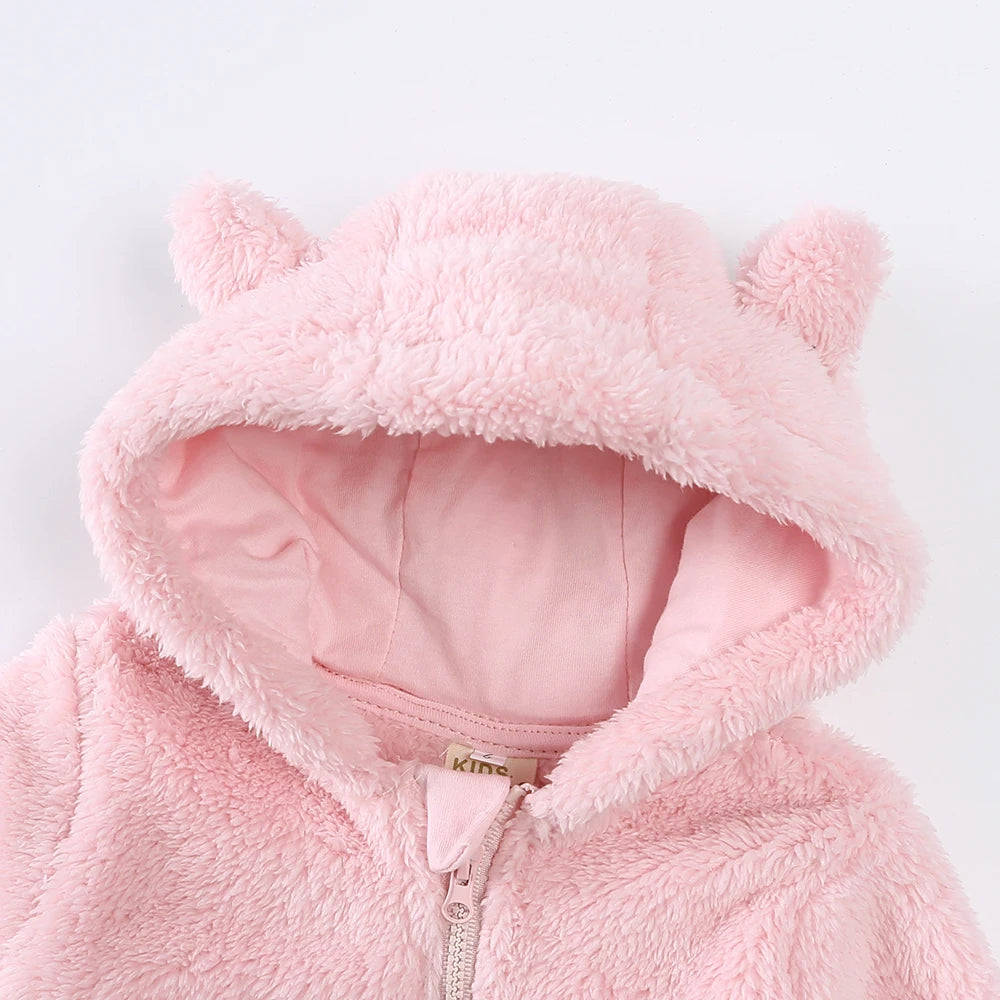 0-12months Baby Winter Clothes Newborn Rompers Infant Polar Fleece Jumpsuit Baby Boys Girl Zipper Cute Bear Romper