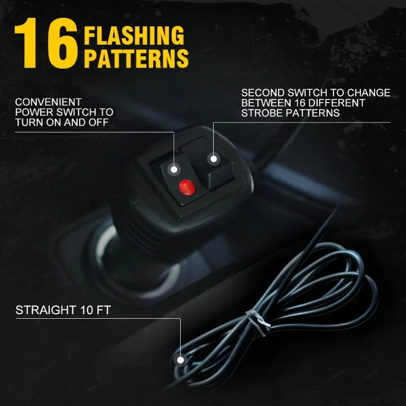 12V 60W LED Car Emergenecy Warning Flashing Lights Super Bright Amber Hazard Magnetic Beacon Lights Traffic Safety Alarm Sign