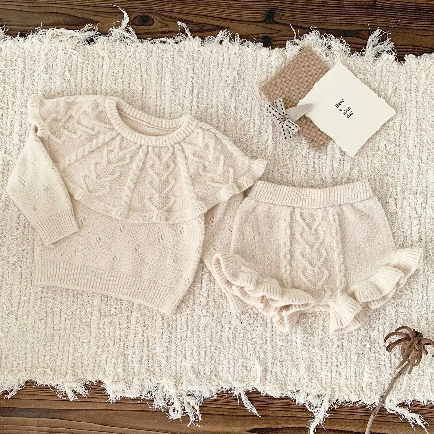4487 Baby Clothing Set 2024 Autumn and Winter Baby Knitted Sweater Suit Twist Sweater +pp Short