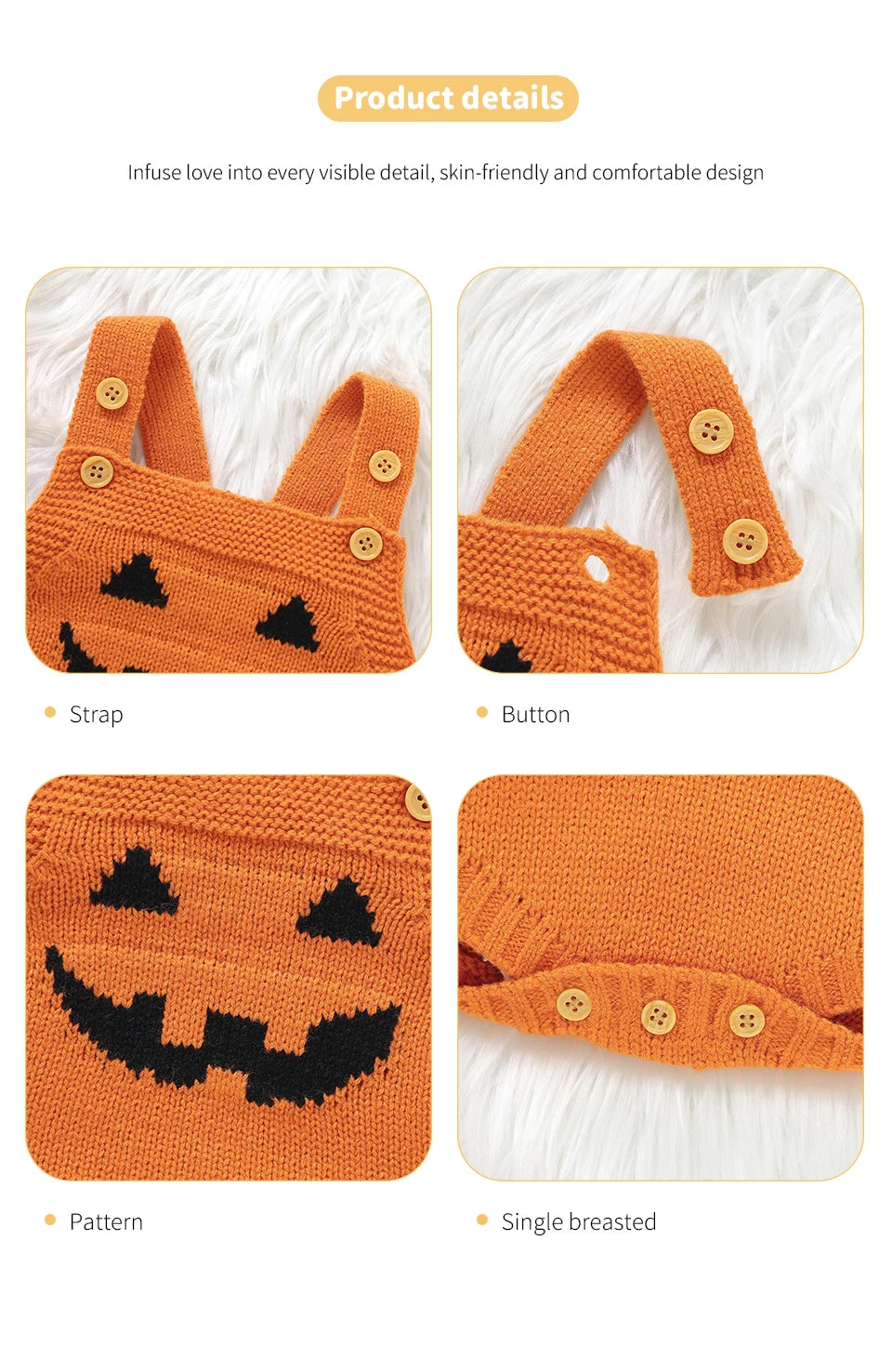 Baby Halloween Clothes Autumn Winter Casual Outwear Newborn Boys Girls Pumpkin Knitted Infant Kids Unisex Onesie Toddler Outfits