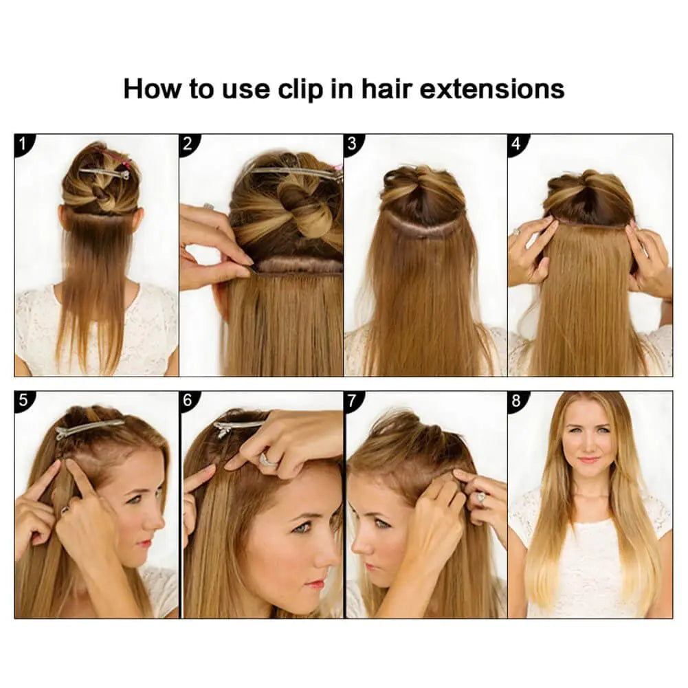 Synthetic 24Inch Hair Extensions OnePiece 5 Clips Long Straight Hairstyle Heat Resistant Fake Hairpiece For Women Natural Brow