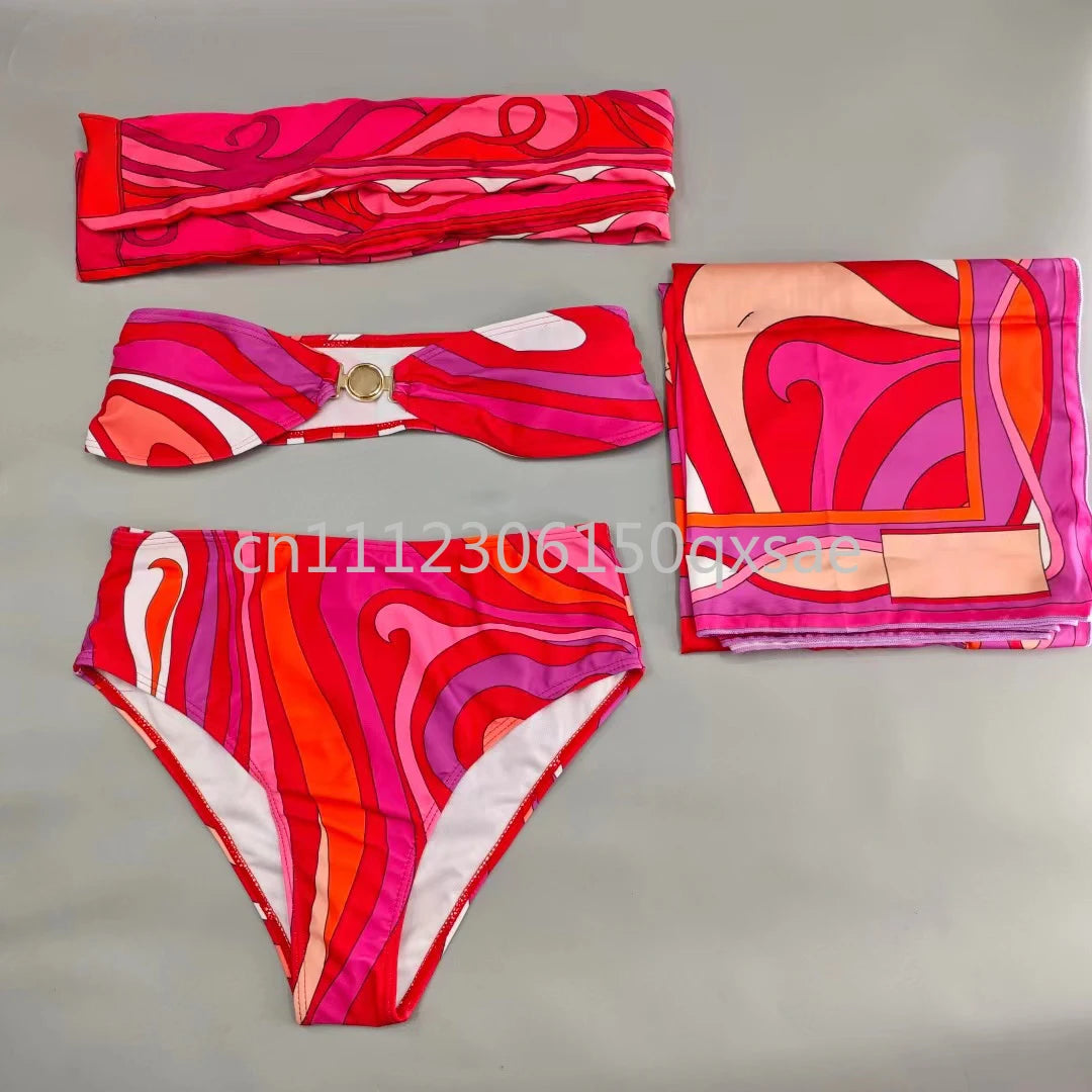 Luxury Design Women's Brown Headband Scarf Swimsuits with Letter Signature Logo Classic Brand Headband Bikini Sets Beachwear