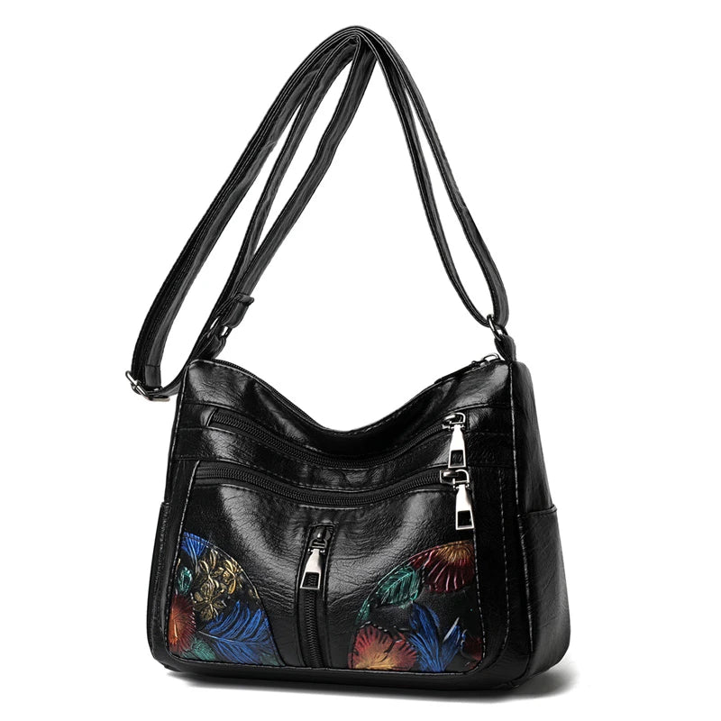 Luxury Soft Leather Women Messenger Shoulder Handbags and Purses Flowers Multi-pocket Crossbody Mommy Bag Ladies Sac 2022 New