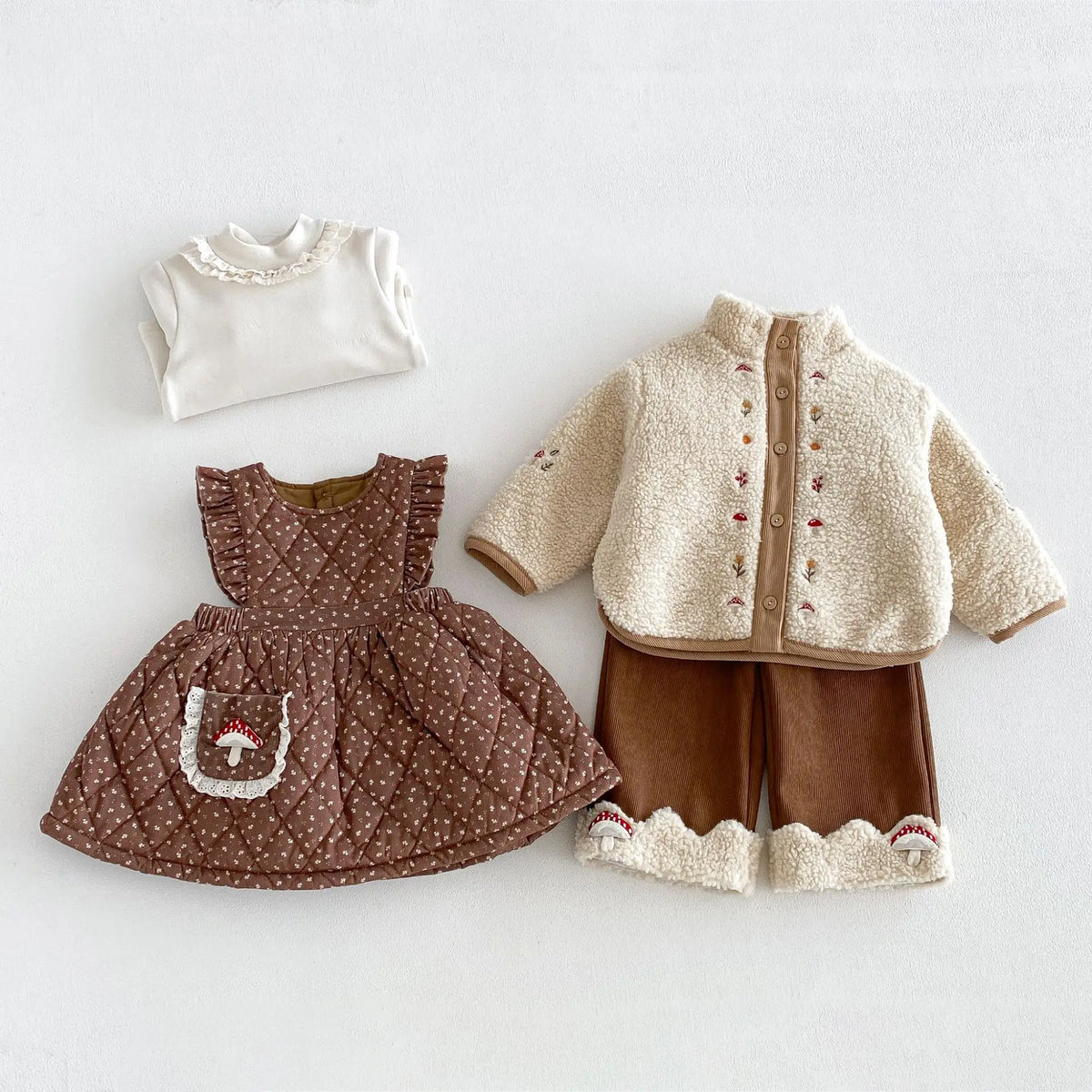 2026 New Winter Girls Embroidered Mushroom Fleece Jacket | Thick Warm Coat | Cute Outwear