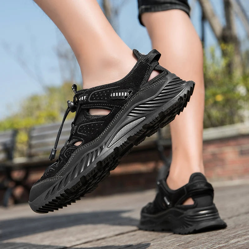 Outdoor Men's Leather Sandals Non-slip Men's Casual Sneakers Comfortable Beach Sandals Summer Men's Breathable Wading Shoes