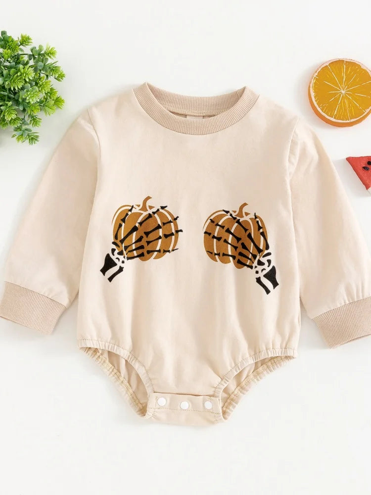 Infant Boy's Long Sleeve Halloween Pumpkin Patterned Triangular Romper Suit Baby Costume with Overalls for Toddlers