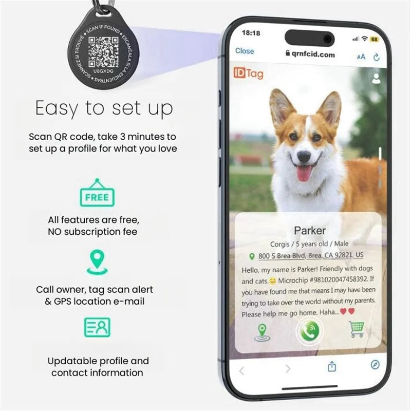 QR Code Dog Tag Multi-Language Smart ID Pendant Metal Key Ring Pet Badge Cat Collar Accessories Plaque for Pets Personalized