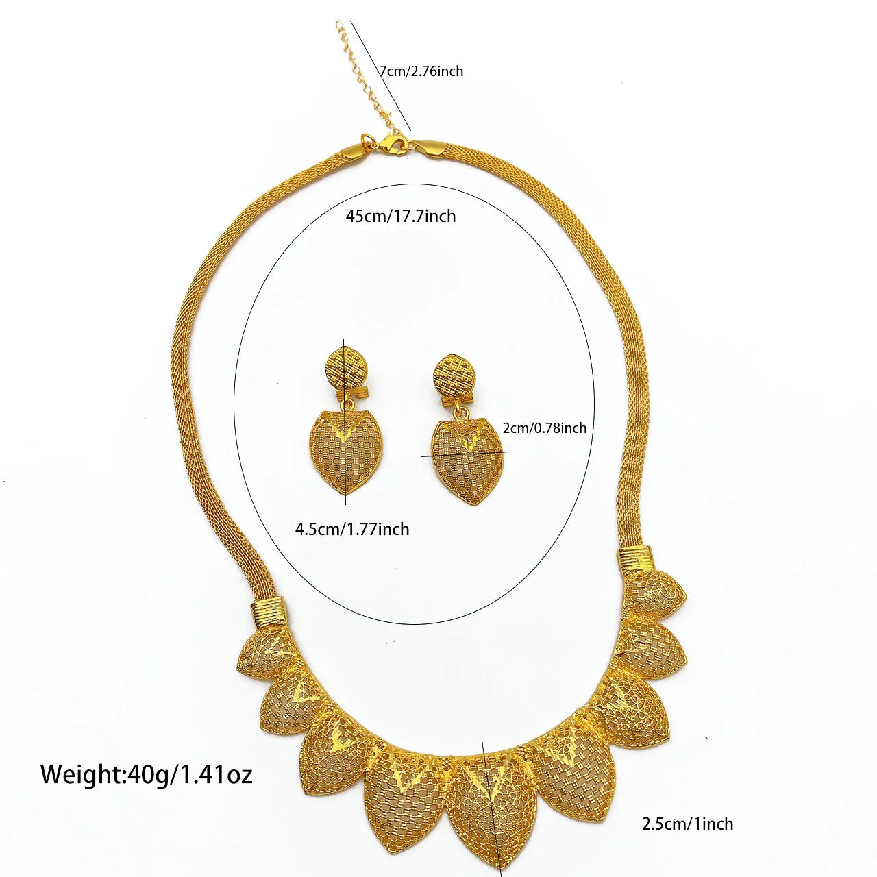 Dubai Jewelry Sets for Women Heart Pendant Necklaces Earrings Two Pieces Set 24K Gold Color Eritrean Wedding Party Gifts