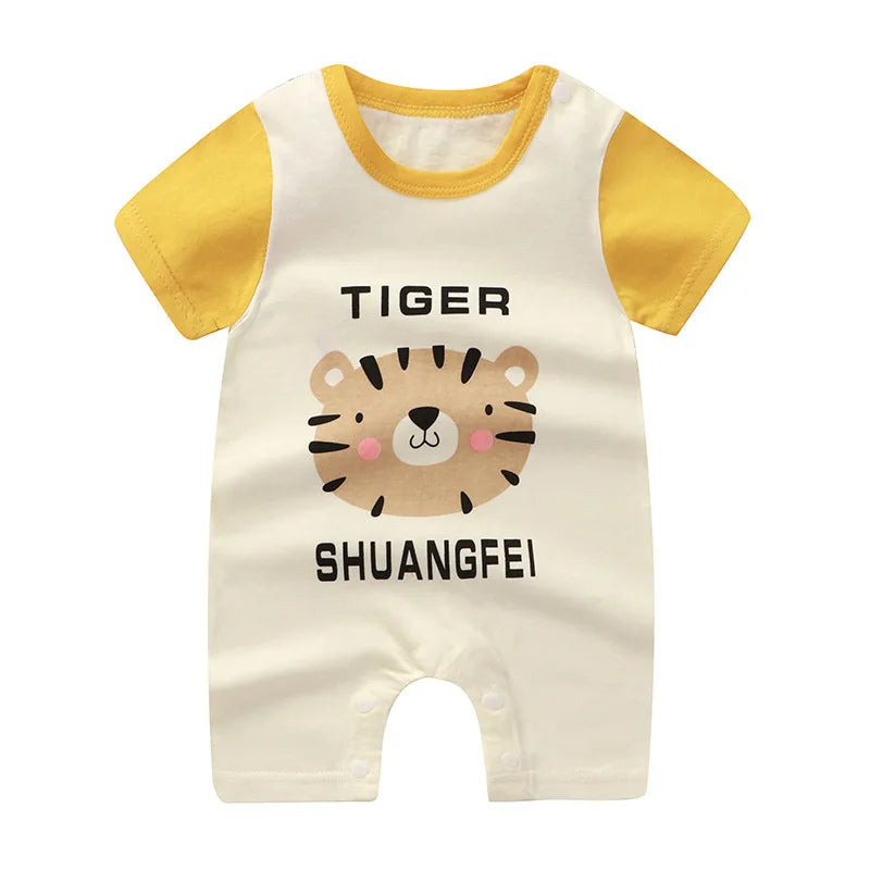 Breathable Cotton Baby Cartoon Jumpsuits, Short Sleeve Bodysuit for Newborn Infant Boys Girls Rompers of Crawling Clothes