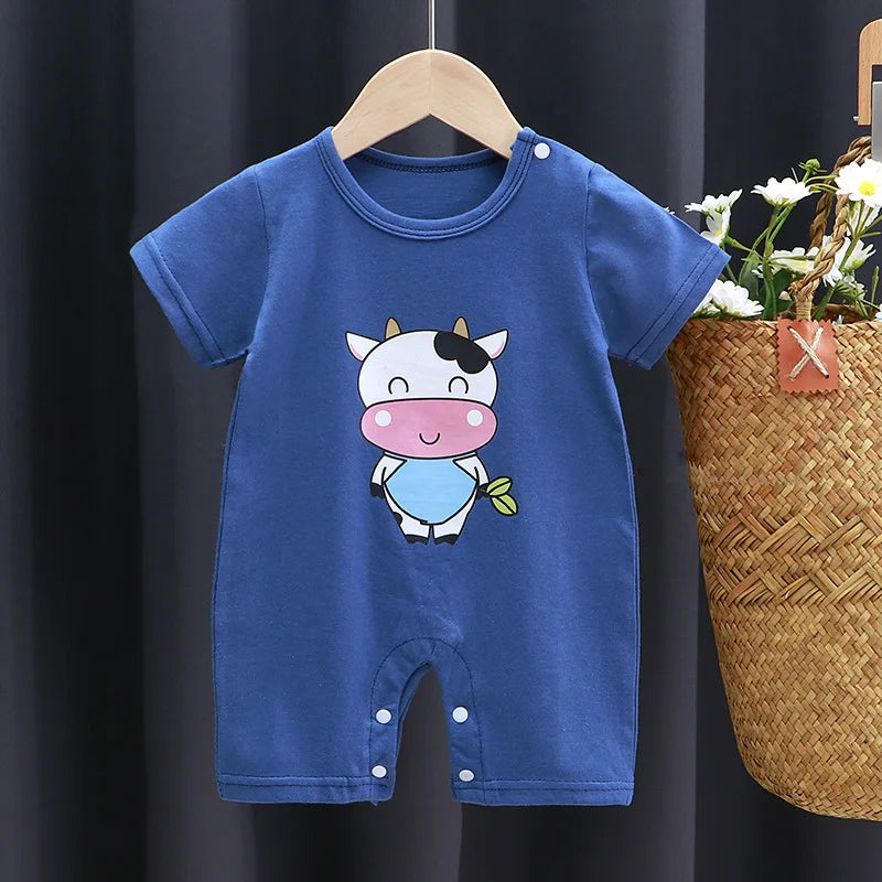 Breathable Cotton Baby Cartoon Jumpsuits, Short Sleeve Bodysuit for Newborn Infant Boys Girls Rompers of Crawling Clothes
