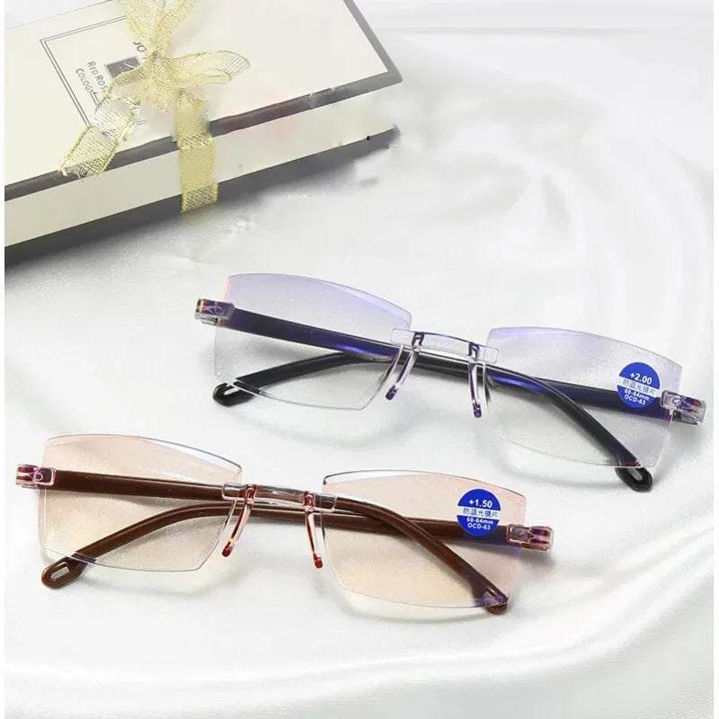 Rimless Reading Glasses Bifocal Distant and Near Magnifying Glasses for Men and Women To +4.0