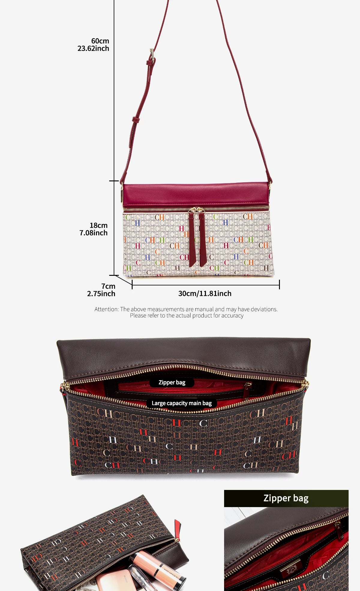 CH Clutch Bag Women Colorful Logo Print Zipper Evening Purse PU Leather Top Flap Handbag For Party Wedding Bolsos