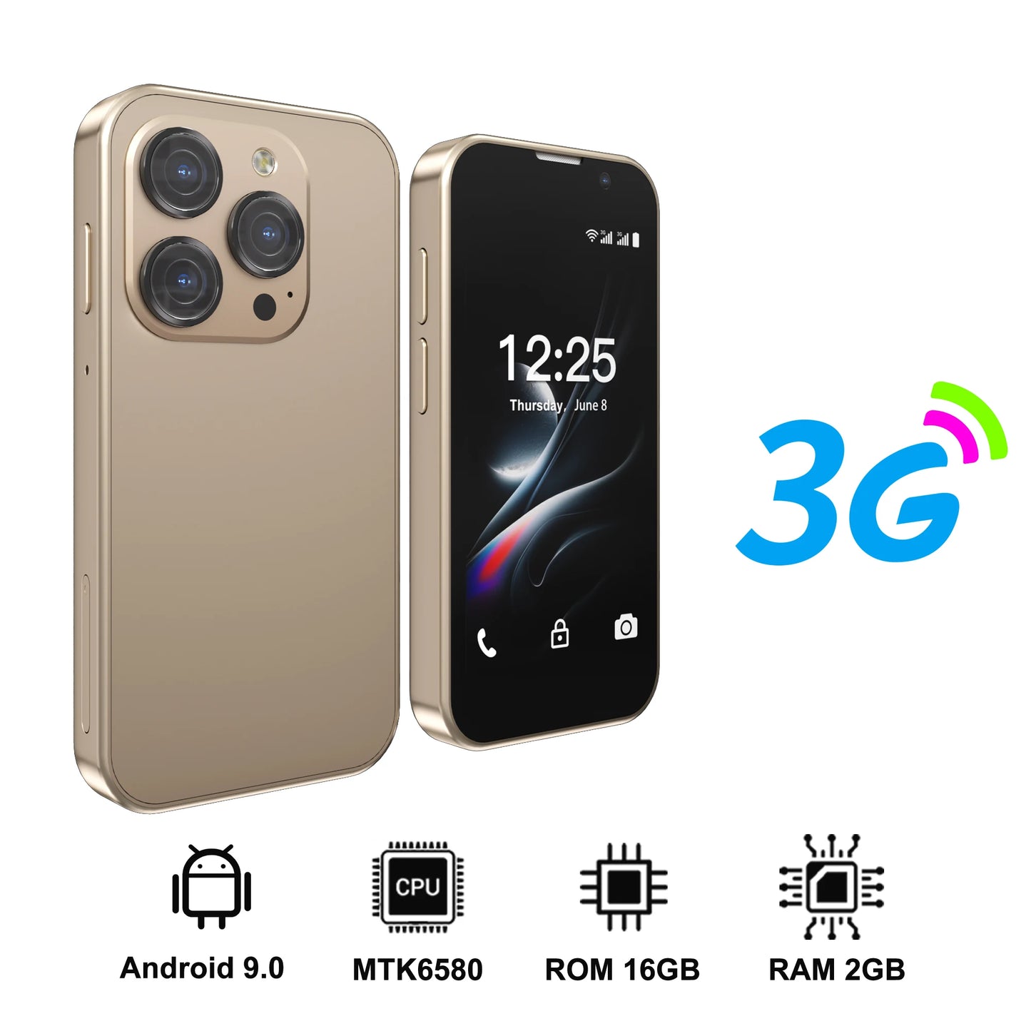 SERVO 16SE Ultra Mini Pocket Smartphone 16GB ROM 3G WCDMA Android 9.0 WiFi Dual SIM Face Unlock Play Store 3.0" Screen Cellphone