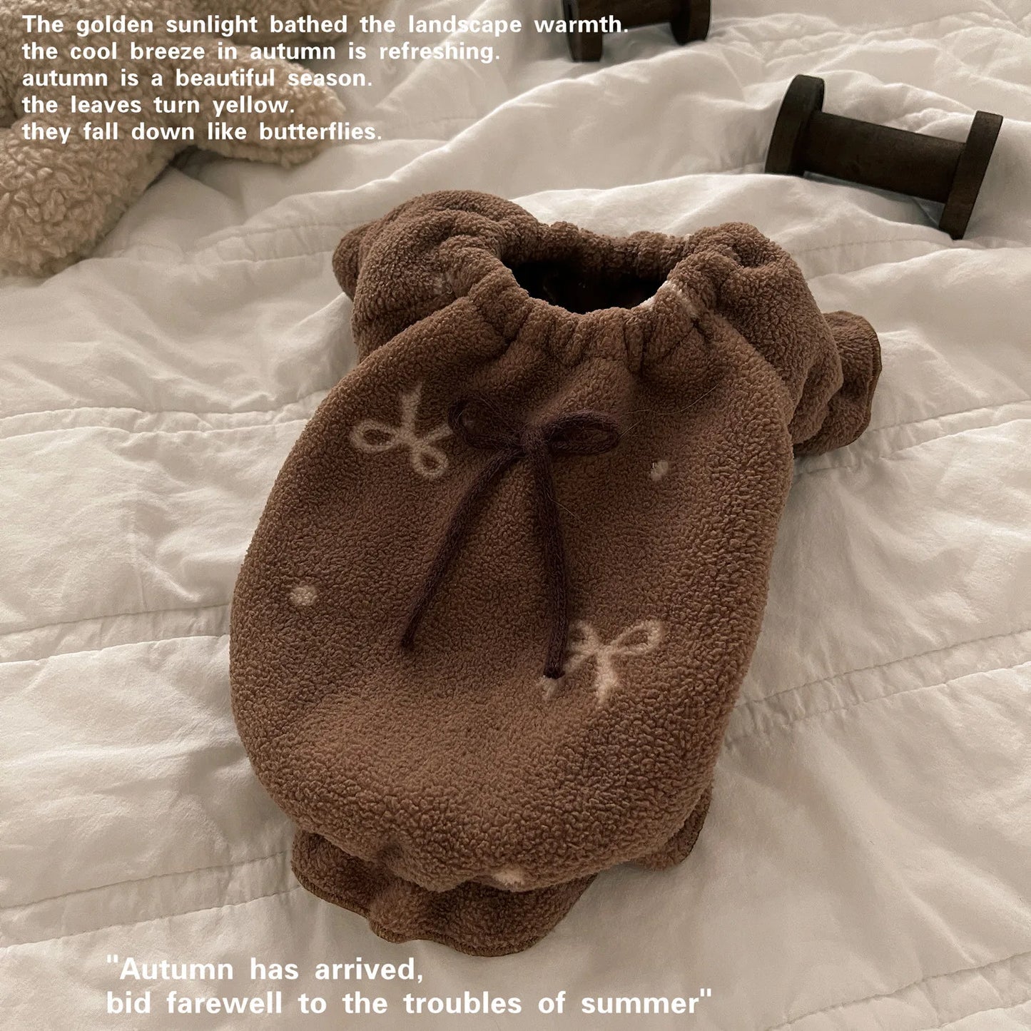 Pet Plush Cat Vest Winter Double Sided Plush Warm Home Clothing Teddy Sleepwear Dog Clothes for Small Dog Brown Bear Pet Pajama