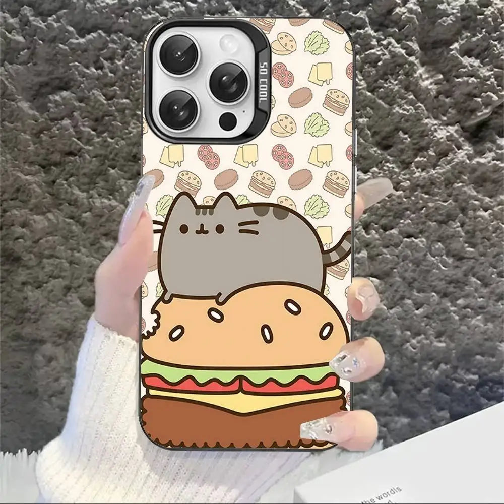 Cartoon P-Pusheens Cat Phone Case For IPhone 17 16 15 14 11 12 13 Pro Max Pro Plus Colored Silver Cover