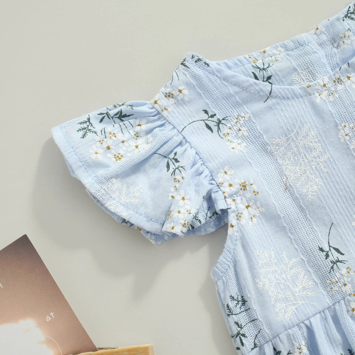 Baby Romper with Hairband Kids Floral Print Round Neck Fly Sleeve Bodysuit+ Headband for Summer Blue/Yellow 0-24 Months