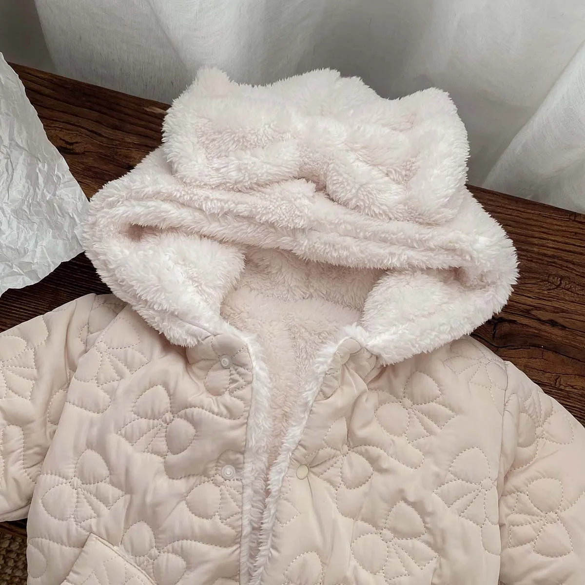 Baby fleece-lined Winter Men's and Women's Baby Clothes Bowknot Hooded Korean-style Newborn Warm Cotton-padded Jacket