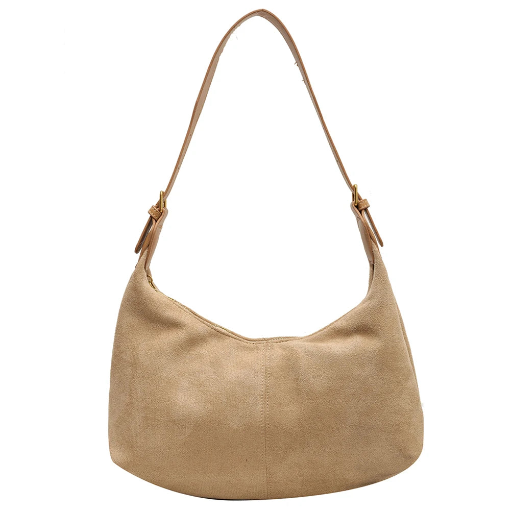 Vintage Handbag Purse for Women Suede Shoulder Bag Causal Crossbody Bags Female Luxury Designer Clutch Ladies Crescent Hobo Bag