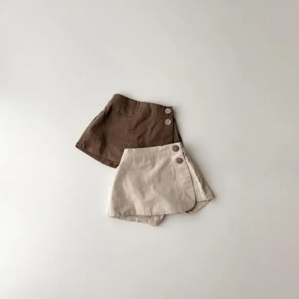 22316 Baby Summer Clothes 2024 Ins New Cotton and Linen Baby Girl's Skirt Short Leisure Crotch Button Mori Hot Pants