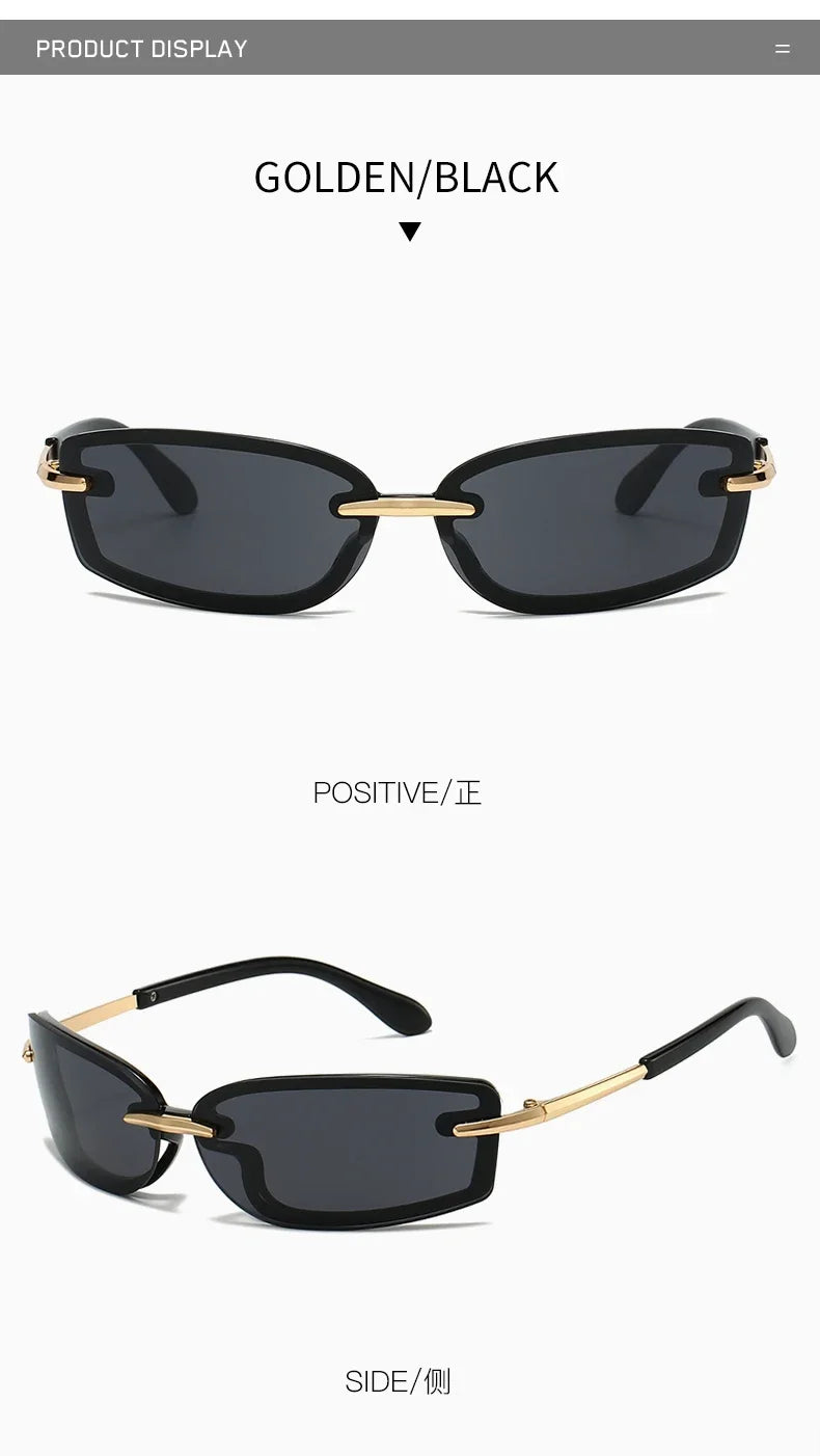 Rimless Y2K Style Sunglasses Rectangle Fashion Popular Women Men Shades Square Sun Glasses for Female Male Oculos Metal Frame