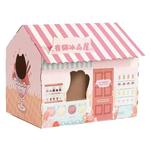 Removable Cat House Corrugated Stratching Post Toy Scratcher Cardboard Scraper for Cats Kitten Scratch Sleeping Bed