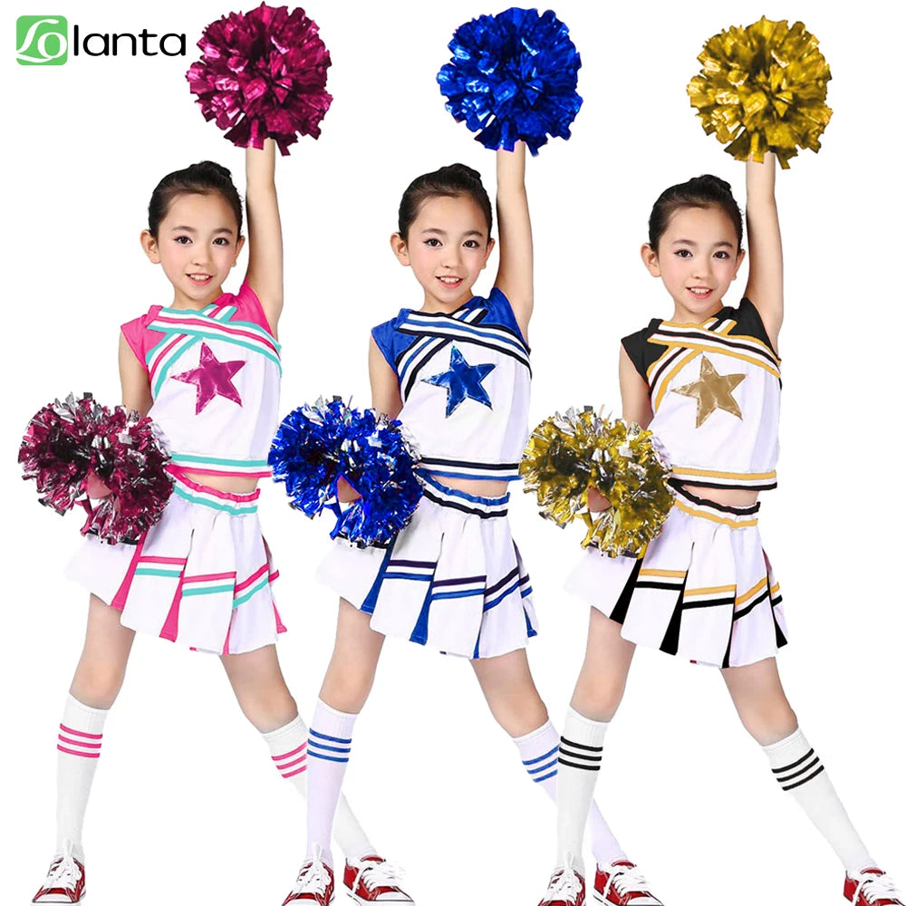 LOlanta 4Pcs Girls' Cheerleading Costumes with Socks Kids School Performance Cheerleader Outfit Halloween Fancy Dress Up 4-14Y
