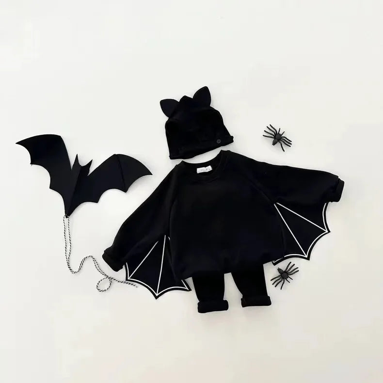 2025 Autumn New Baby Halloween Clothes Set Boy Girl Infant Long Sleeve Bat Tops + Pants + Hat 3pcs Suit Baby Halloween Costume