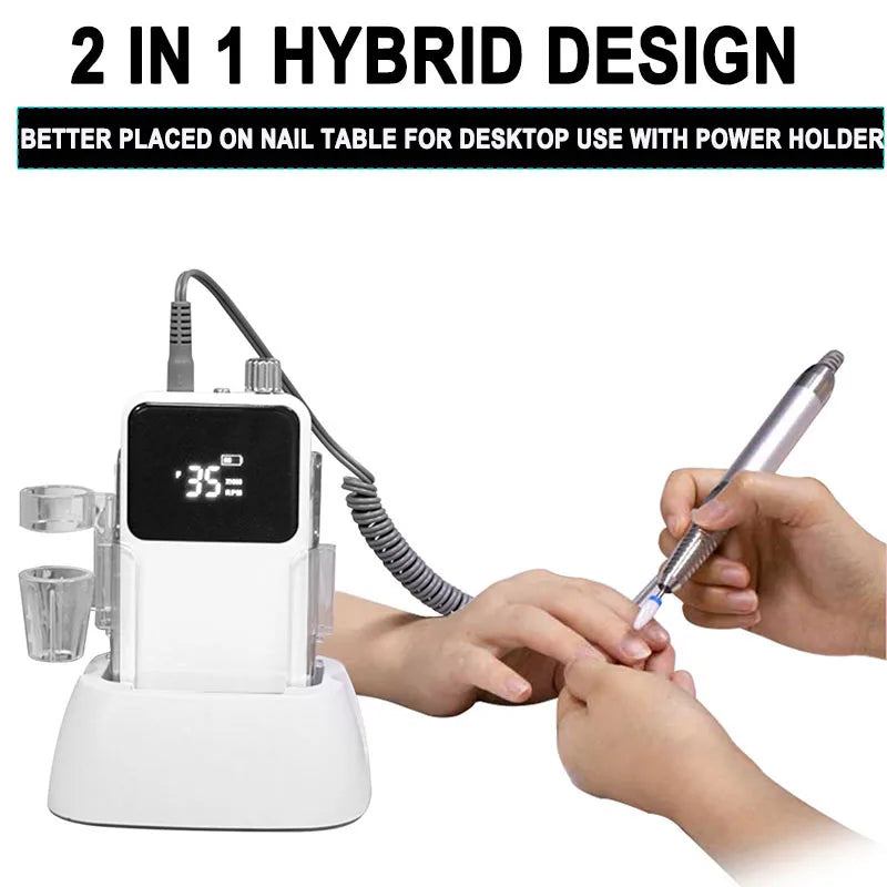 Nail Drill Machines Taladro de unas Cordless Rechargeable Electric 2 IN 1 Nail Polisher with Desktop Base &6 Nail Drill Bits